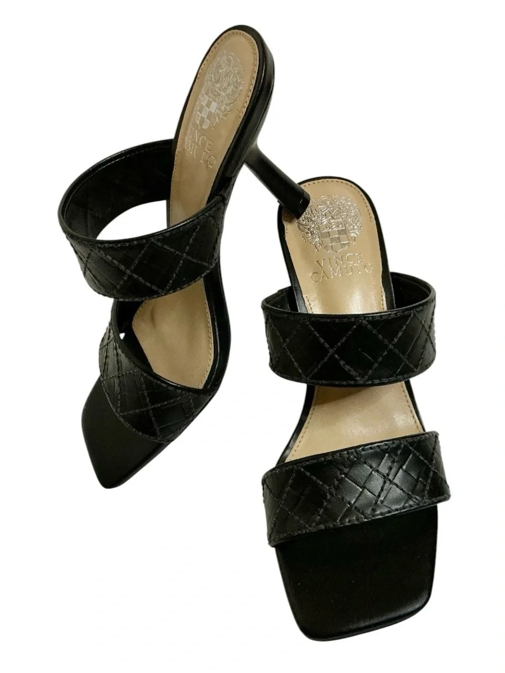Vince Camuto Slide Mule Heels 6M Cherzel Black Leather Quilted Brazil NWOT